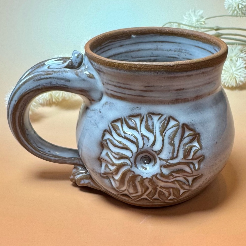 Artist Signed Wheel Spun Pottery mug. Handmade custom piece